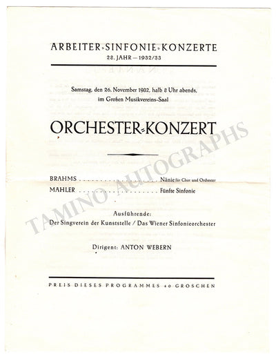 Webern, Anton - Concert Program Vienna 1932