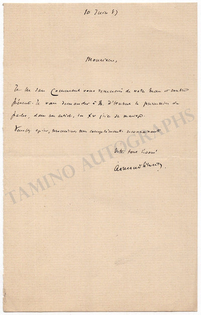 Silvestre, Armand - Autograph Note signed 1887