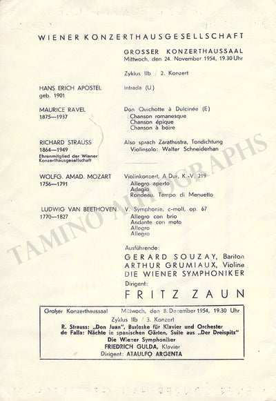 Grumiaux, Arthur - Concert Program Vienna 1954