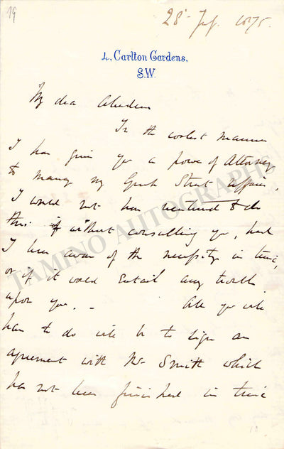Balfour, Arthur James - Autograph Letter Signed 1875