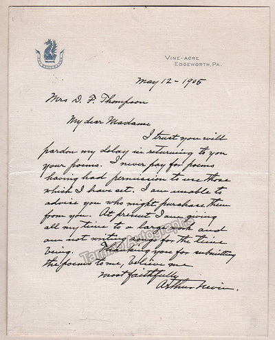 Nevin, Arthur - Autograph Letter Signed 1905 on Original Score