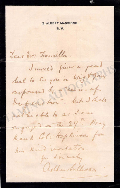 Sullivan, Arthur - Autograph Letter Signed