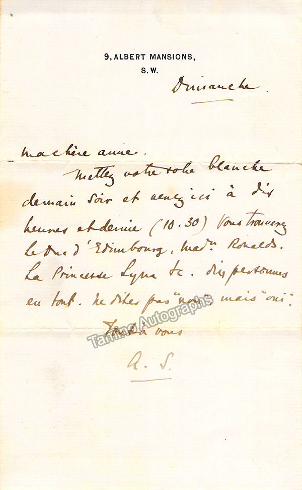 Arthur Sullivan Autograph Note Signed – Tamino