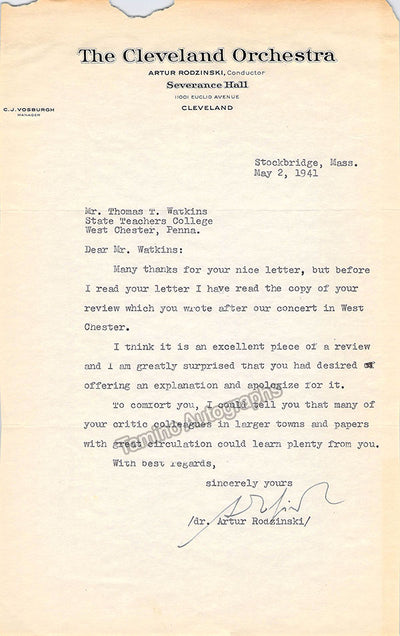 Rodzinski, Artur - Typed Letter Signed 1941