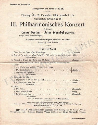 Schnabel, Artur - Concert Program Vienna 1905