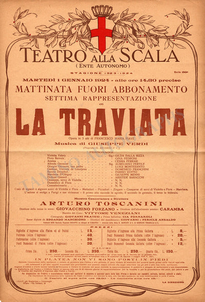 Toscanini, Arturo - Playbill La Traviata at La Scala 1924