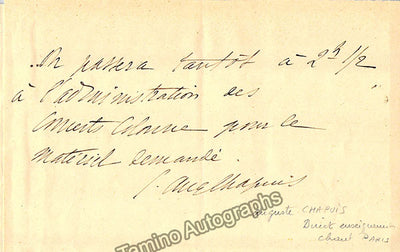 Chapuis, Auguste - Autograph Note Signed