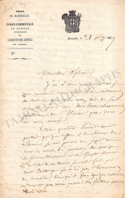 Morel, Auguste Francois - Autograph Letter Signed 1859