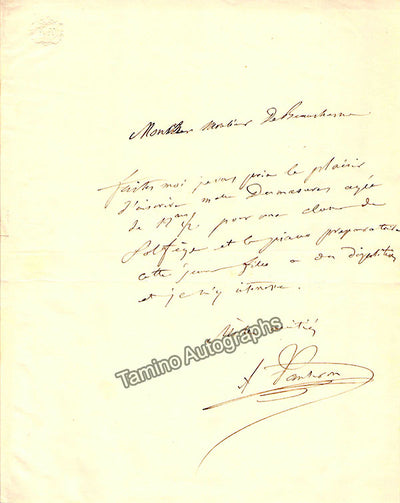 Panseron, Auguste Mathieu - Autograph Letter Signed