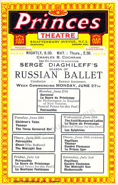 Ballet Russes - Set of 3 Chromolithographs on Lobby Cards