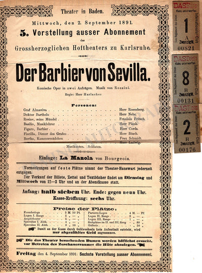 The Barber of Seville - Playbill Baden 1891
