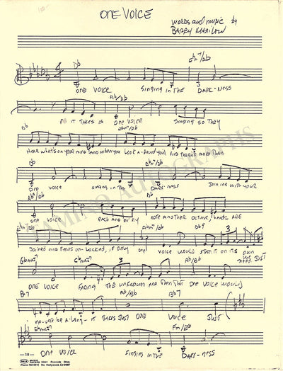 Manilow, Barry - Autograph Score