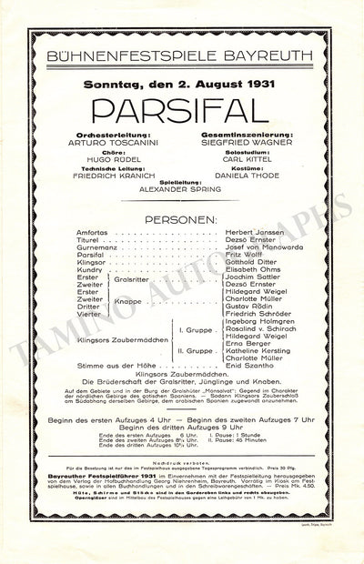 Bayreuth Festival - Playbill 1931 Parsifal