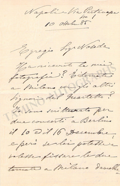 Cesi, Beniamino - Autograph Letter Signed 1885