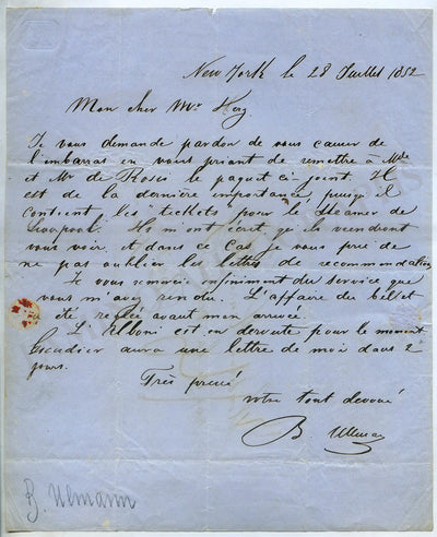 Ulmann, Benjamin - Autograph Letter Signed 1852