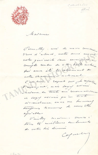 Coquelin, Benoit-Constant - Autograph letter Signed