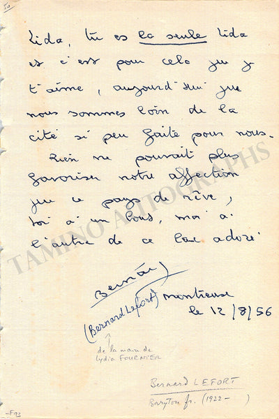 Lefort, Bernard - Autograph Note Signed 1956