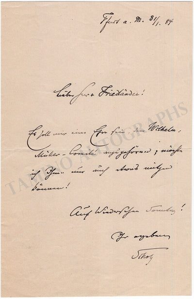 Scholz, Bernhard - Autograph Note Signed 1884