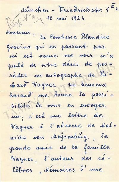 Schleicher, Berta - Autograph Letter Signed 1924