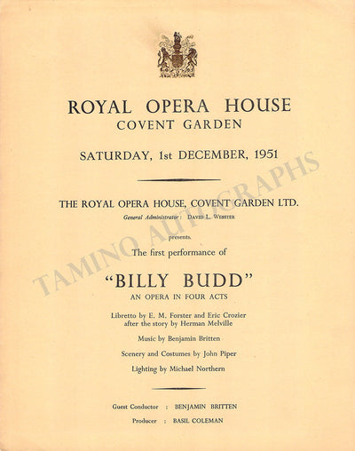 Britten, Benjamin - Billy Budd World Premiere Program 1951