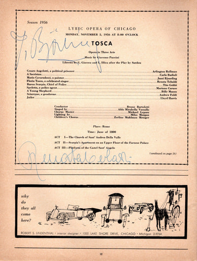Bjorling, Jussi - Tebaldi, Renata - Signed Program Chicago 1956