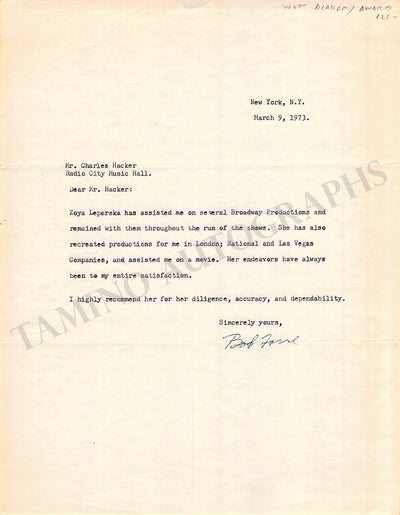 Fosse, Bob - Typed Letter Signed 1973