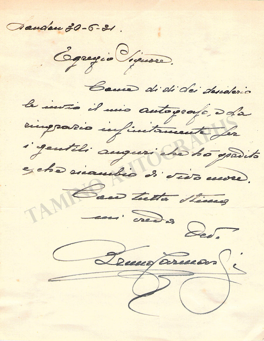 Carmassi, Bruno - Autograph Note Signed
