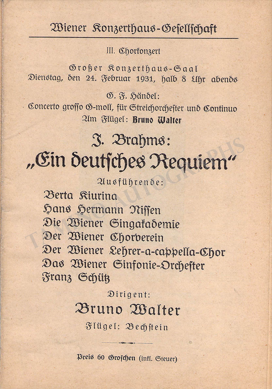 Bruno Walter Concert Programs Various Options – Tamino