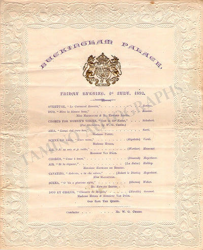 Buckingham Palace - Opera Recital Program 1892