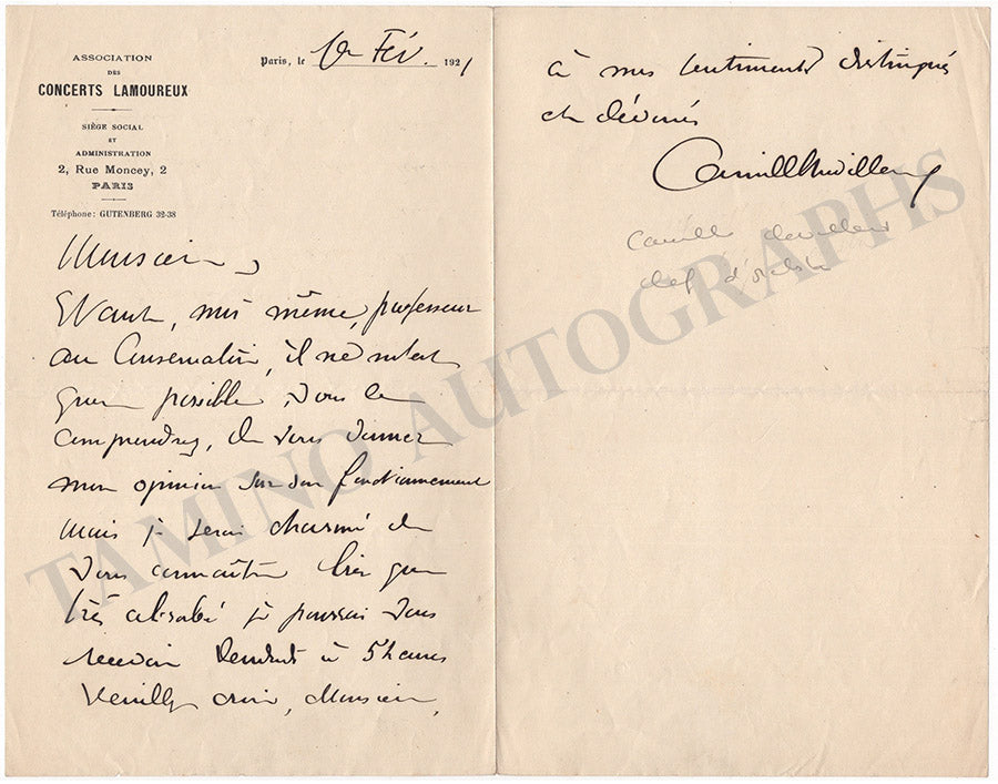 Camille Chevillard Autograph Letter Signed 1921 Tamino