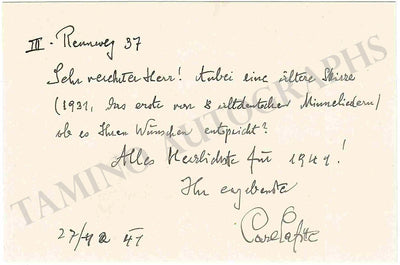 Lafite, Carl - Autograph Note Signed 1941