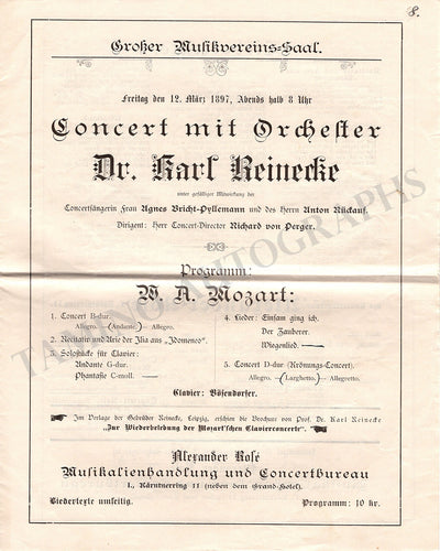 Reinecke, Carl - Concert Program Vienna 1897