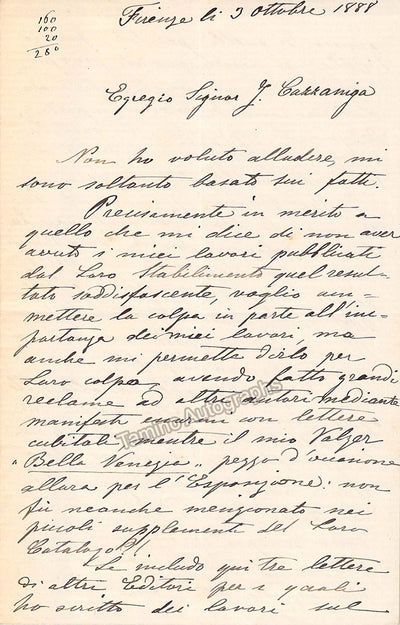 Graziani-Walter, Carlo - Autograph Letter Signed 1888