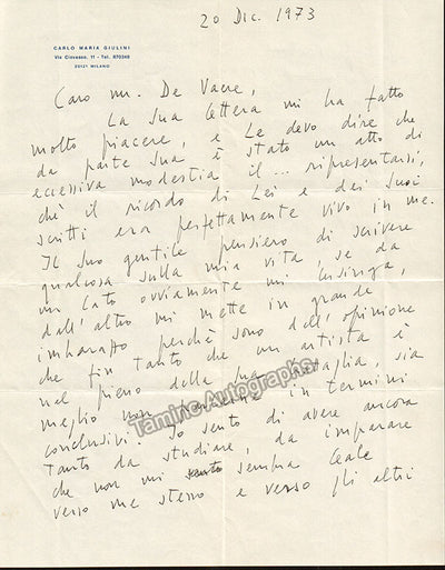 Giulini, Carlo Maria - Set of 5 Autograph Letters Signed