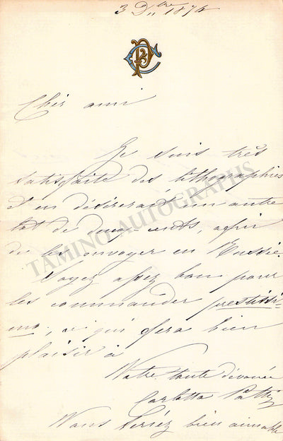 Patti, Carlotta - Set of 2 Autograph Letters Signed