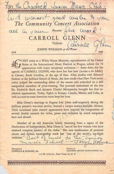 Glenn, Carroll - Signed Program 1948/9