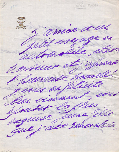 Sorel, Cecil - Autograph Letter Signed