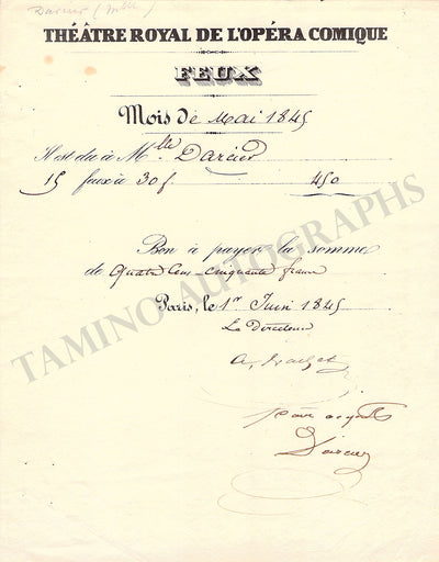 Darcier, Celeste - Signed Document 1845