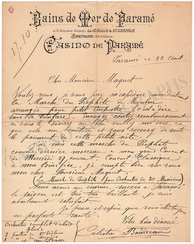 Bourdeau, Celestin - Autograph Letter Signed