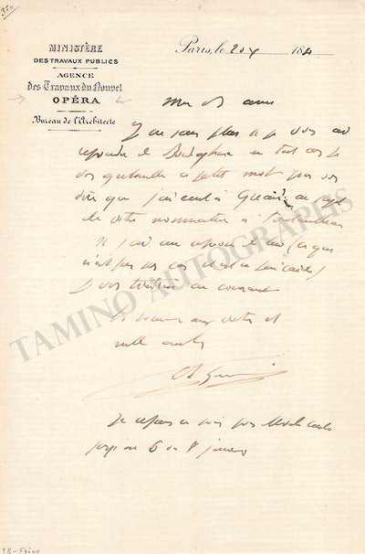 Garnier, Charles - Autograph Letter Signed 1850