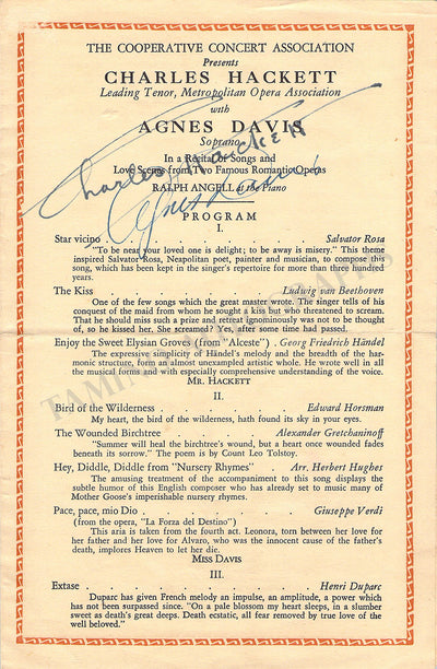 Hackett, Charles - Signed Program