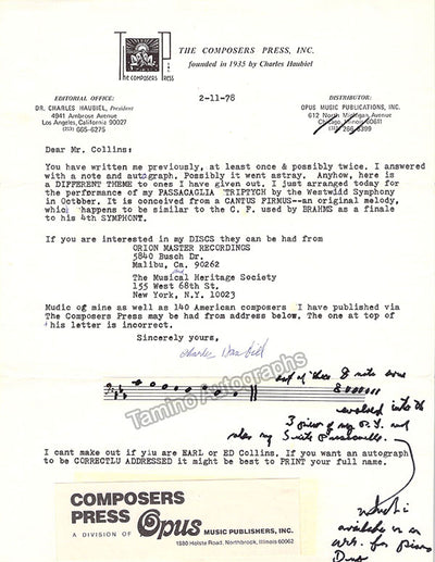 Haubiel, Charles - Typed Letter Signed 1978