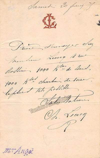 Lecocq, Charles - Autograph Note Signed 1875