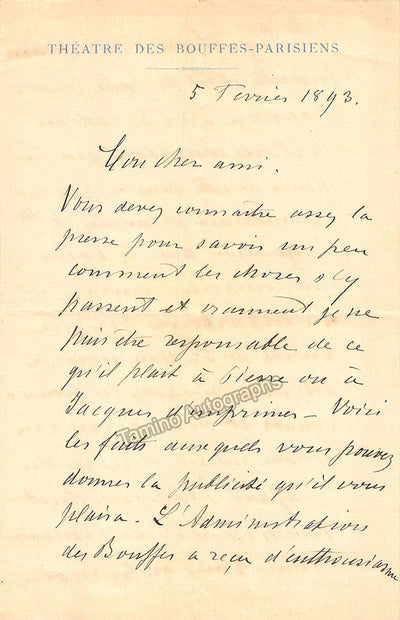 Masse, Charles - Autograph Letter Signed 1893