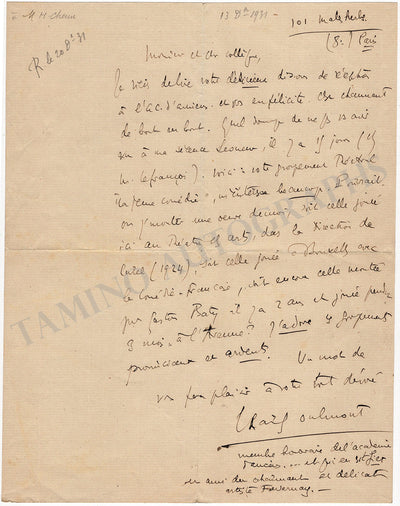 Oulmont, Charles - Autograph Letter Signed 1931
