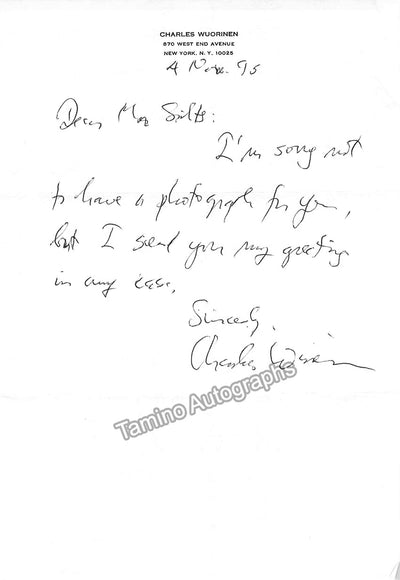 Wuorinen, Charles - Autograph Note Signed 1995