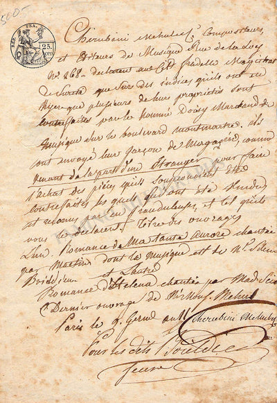 Cherubini, Luigi - Boieldieu, Francois-Adrien - Mehul, E. Nicolas - Signed Document