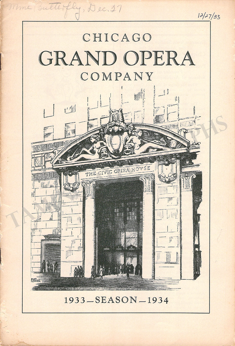 Chicago Grand Opera Unsigned Programs 1933-1934 – Tamino