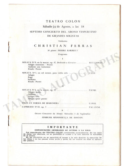 Ferras, Christian - Concert Program Buenos Aires 1957