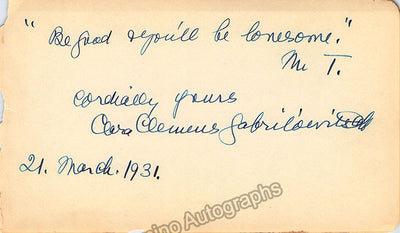 Clemens Gabrilowitsch, Clara - Signed Album Page